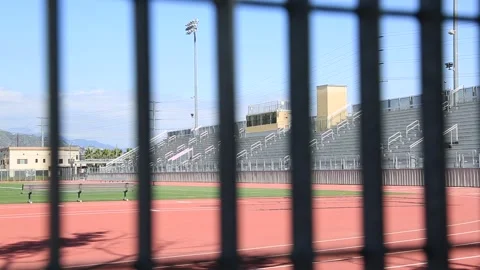 Empty running track and stands Video stock 130834191