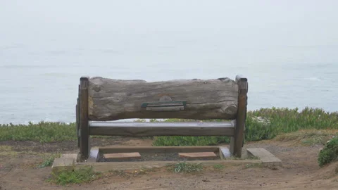 Empty Rustic Bench by the Sea Stock Footage 195798047