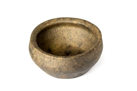 Empty rustic clay bowl isolated Stock Photos