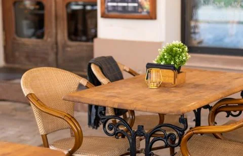 Empty rustic restaurant with now people and customers during covid 19 corona  Stock Photos