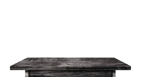 Empty rustic wood table isolated on white background with copy space for prod Foto stock