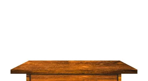 Empty rustic wood table isolated on white background with copy space for prod 스톡 사진