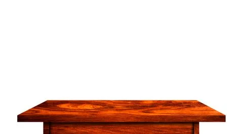 Empty rustic wood table isolated on white background with copy space for prod Stock Photos