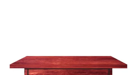 Empty rustic wood table isolated on white background with copy space for prod Stock-Fotos