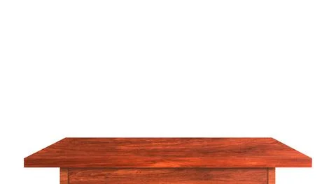 Empty rustic wood table isolated on white background with copy space for prod Foto stock