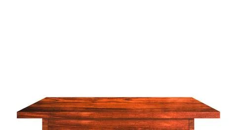 Empty rustic wood table isolated on white background with copy space for prod 스톡 사진