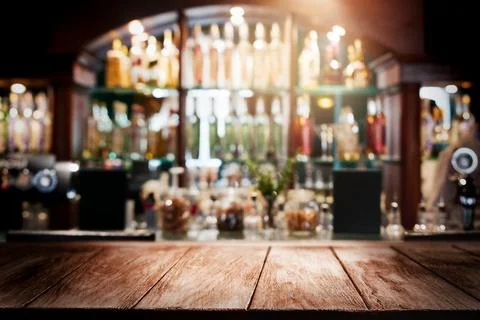 Empty rustic wooden table top or bar counter with copy space for product plac Stock Photos