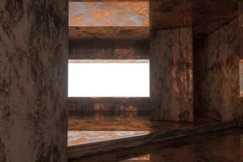 Empty rusty room with light coming in from the window, 3d rendering. Stock Photos
