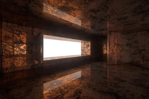 Empty rusty room with light coming in from the window, 3d rendering. Stock Photos