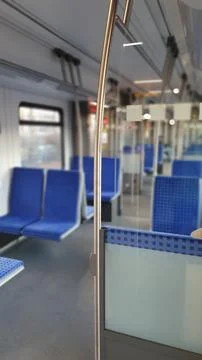 Empty S-Bahn Deutsche Bahn metro or subway train with sun shining in, Berlin Stock Photos