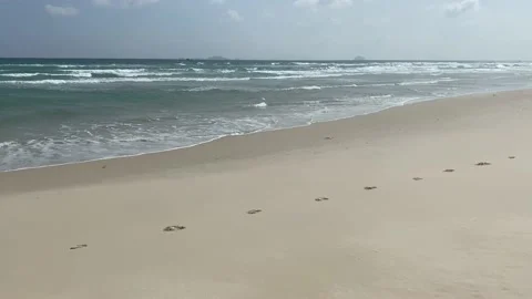 Empty sand beach with blue sea and blue sky background Stock Footage 123947740