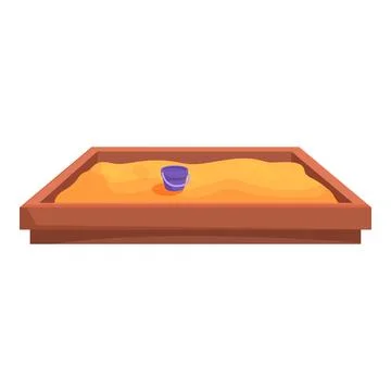 Empty sandbox standing on sand with small bucket for playing on playground Stock Illustration