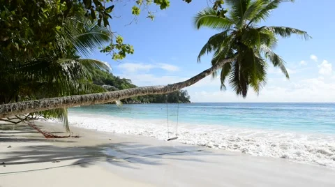 Empty Sandy Beach in Seychelles Stock Footage 55702415