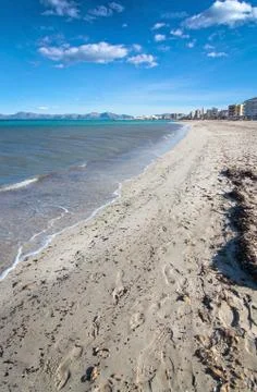 Empty sandy Mediterranean beach Stock Photos
