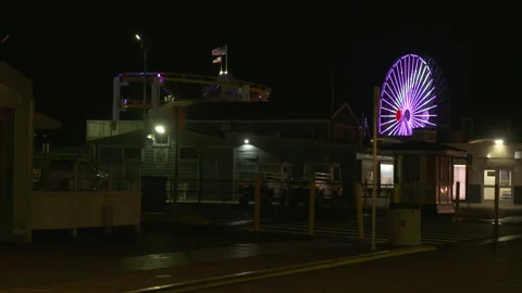 Empty Santa Monica Pier and Ferris Wheel Covid 19 Stock Footage 136715354