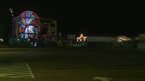 Empty Santa Monica Pier and Ferris Wheel Covid 19 Stock Footage 136716080