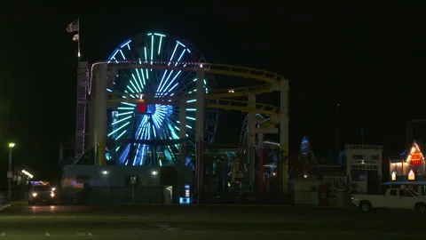 Empty Santa Monica Pier and Ferris Wheel Covid 19 Stock Footage 136716293