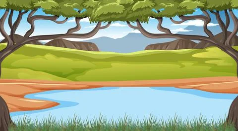 Empty savanna forest landscape Illustrazione stock