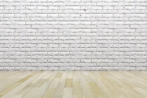 Empty sceen with brick texture and wooden floor. 3D rendering. Stock Illustration