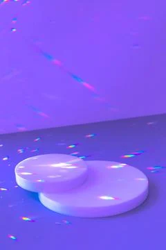 Empty scene and circle podiums on purple background with crystal light sparkles Stock Photos