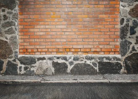 Empty scene background. Background of old brick wall. Urban architecture. O.. Stock Photos