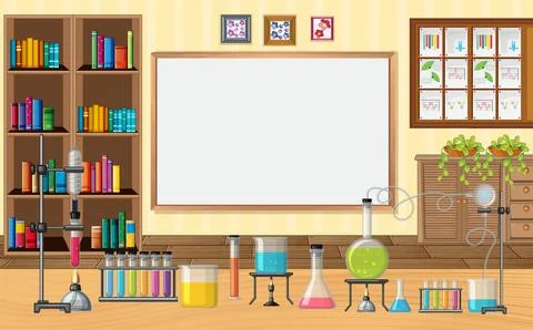 Empty scene with laboratory glass ware in the classroom Stock Illustration