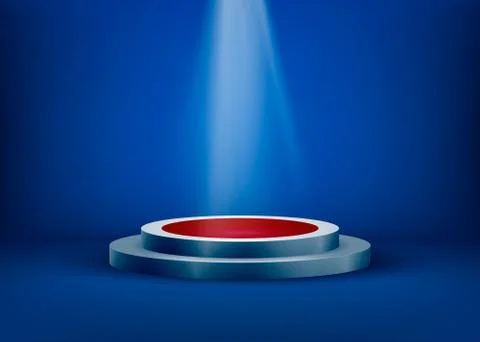 Empty scene is lit by light from a spotlight on a blue background. Spotlight  Stock Illustration