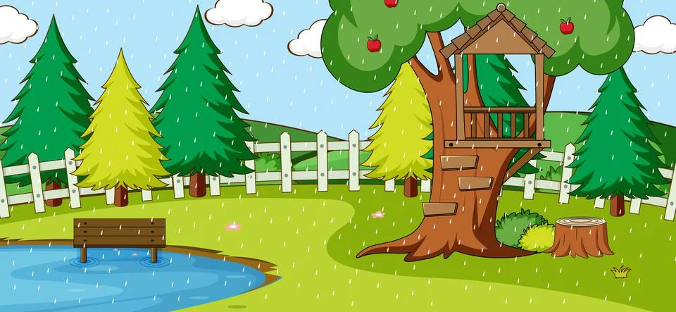 Empty scene with many trees in the park Ilustração Stock