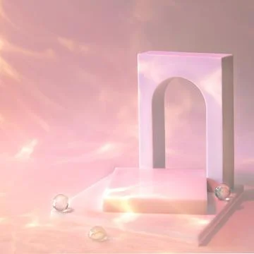 Empty scene with podium and arch on pastel background Stock Photos