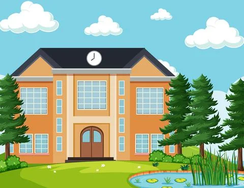 Empty scene with school building in nature Ilustración de archivo