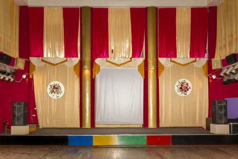 Empty scene of a small rustic theater. Preparation for the layout on the thea Stock Photos