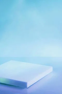 Empty scene with square podium on holographic blue background Stock Illustration