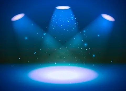 Empty scene with three spotlights on blue background Stock Illustration