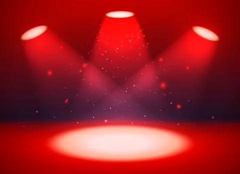 Empty scene with three spotlights on red background Stock Illustration