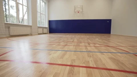 Empty school basketball hall with big windows Stock Footage 170846902