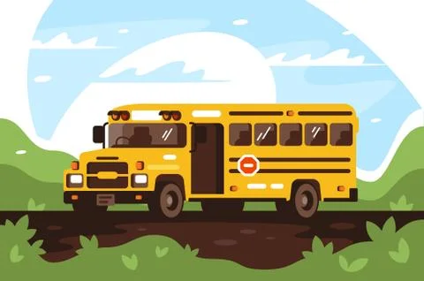 Empty school bus on trip, excursion. Stock Illustration