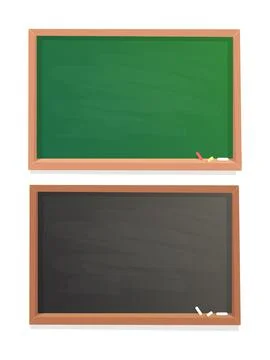 Empty school chalkboard. Black and green chalk blackboard in wooden frame i.. Stock Illustration