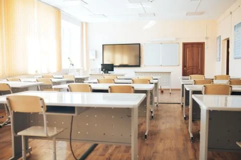 Empty school class during school holidays, back to school, children education Foto stock