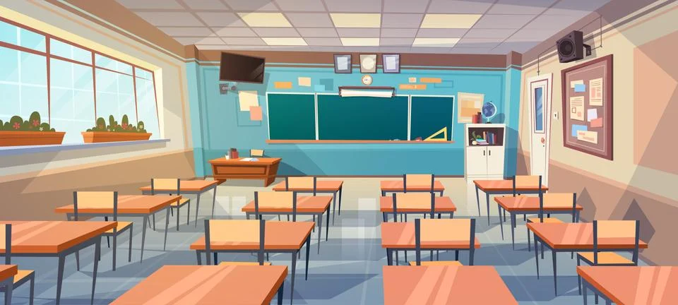 Empty School Class Room Interior Board Desk Stockillustratie