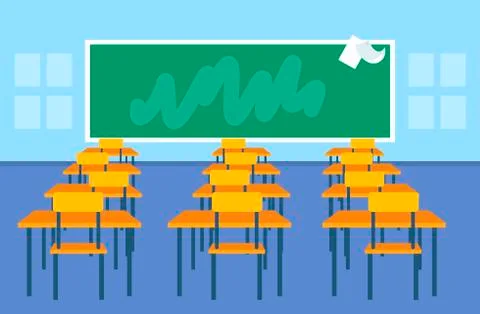 Empty school class room interior modern classroom chalkboard desks furniture Stock Illustration