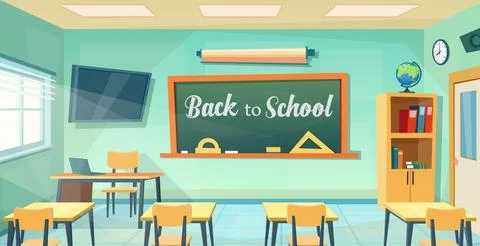 Empty School Class Room Interior Board Stock Illustration
