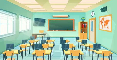 Empty School Class Room Interior Board Stock Illustration