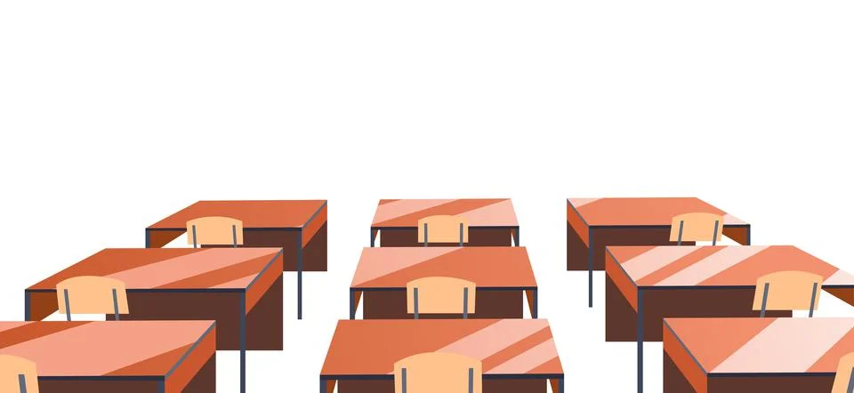 Empty school class room with table set. Educational concept classroom interior Stock Illustration