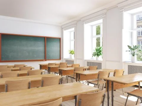 Empty school classroom. 3d rendering Stock Illustration