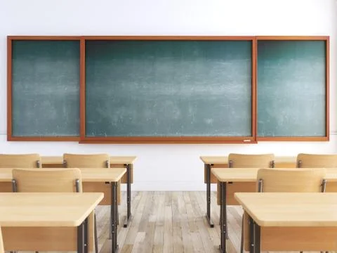 Empty school classroom. 3d rendering Stock Illustration