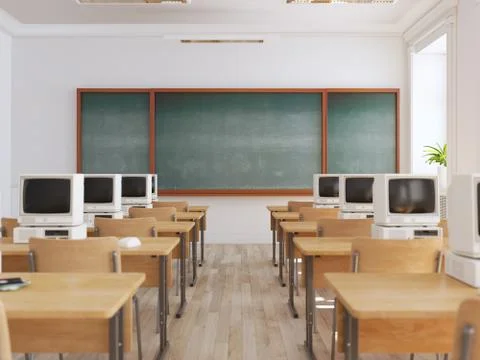 Empty school classroom. 3d rendering Stock Illustration