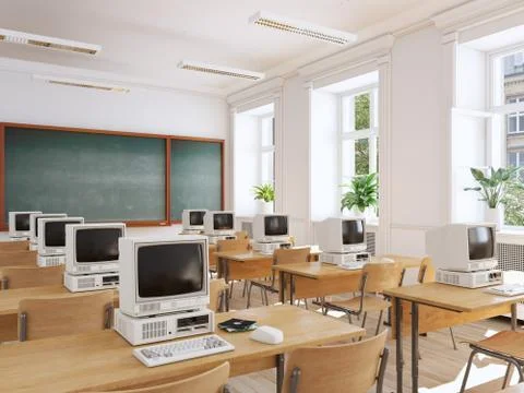 Empty school classroom. 3d rendering Stock Illustration
