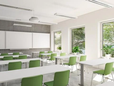 Empty school classroom. 3d rendering Stock Illustration