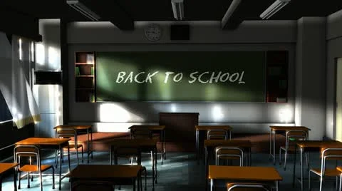 Empty school classroom with back to school writing text on the blackboard. Vidéo 10949723