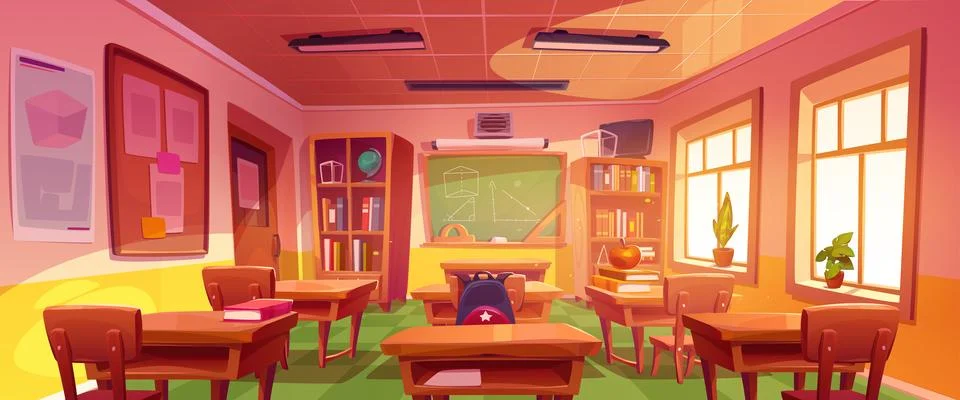 Empty school classroom cartoon illustration Stock Illustration